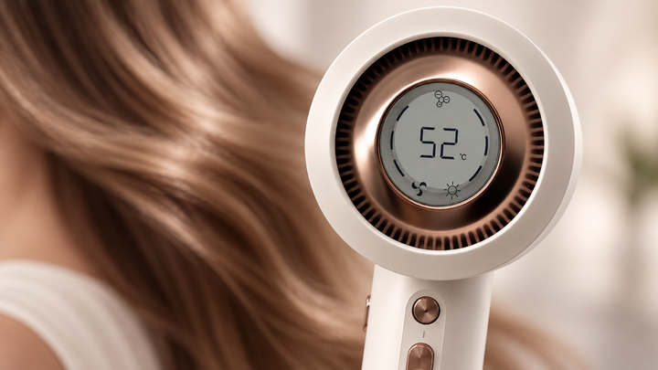 IRIS hair dryer Floating Display showing drying temperature
